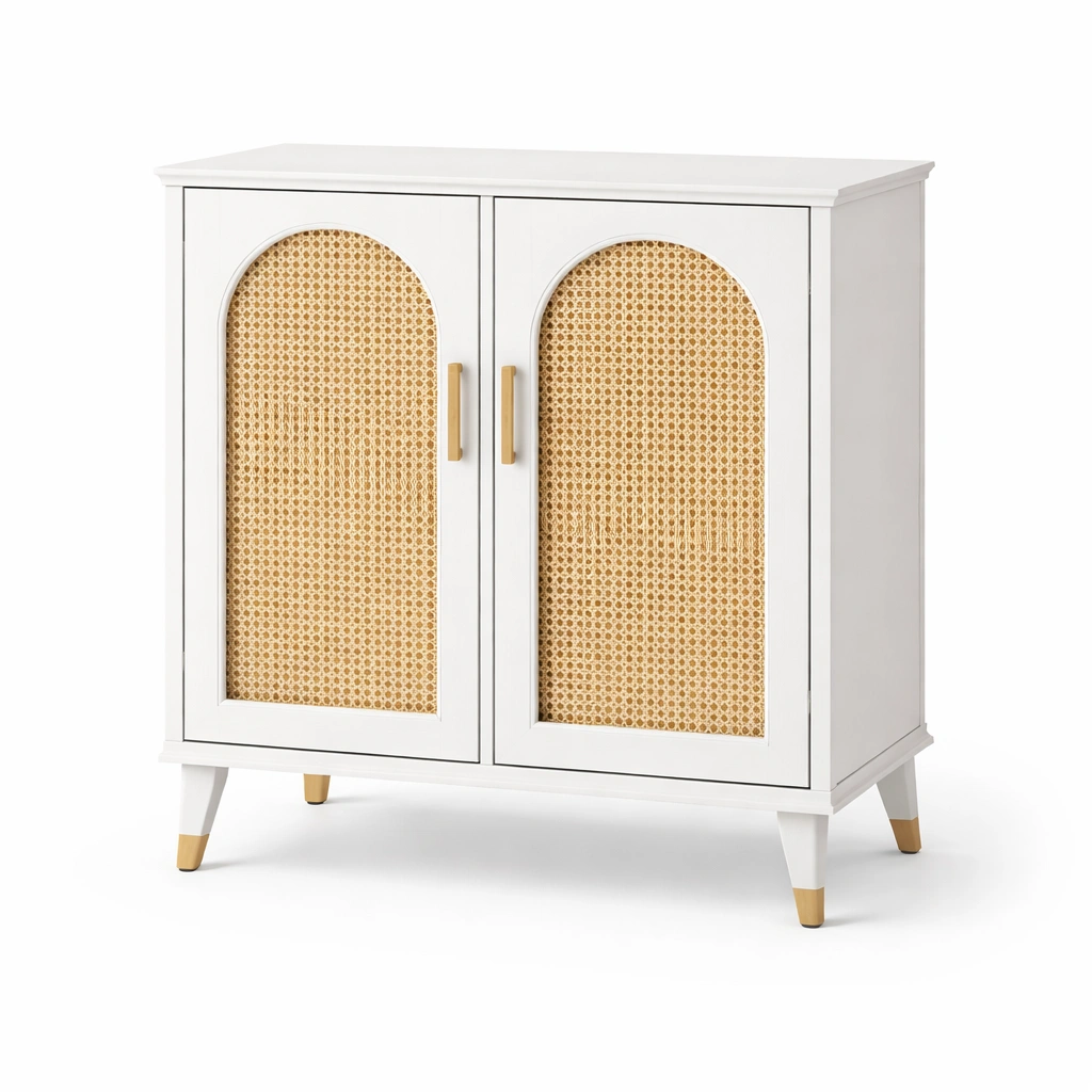 Sideboard mit Rattanfront Weiss Holzbeine